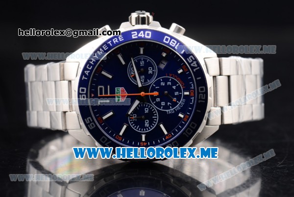 Tag Heuer Formula 1 Chronograph Miyota Quartz Stainless Steel Case/Bracelet with Blue Dial and Stick/Arabic Numeral Markers - Click Image to Close